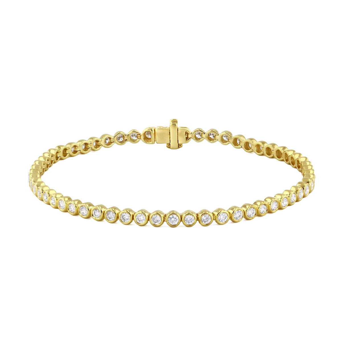 Everyday Diamonds 2.03 Round Brilliant Lab Grown Bezel Set Tennis Bracelet | 9K Yellow Gold