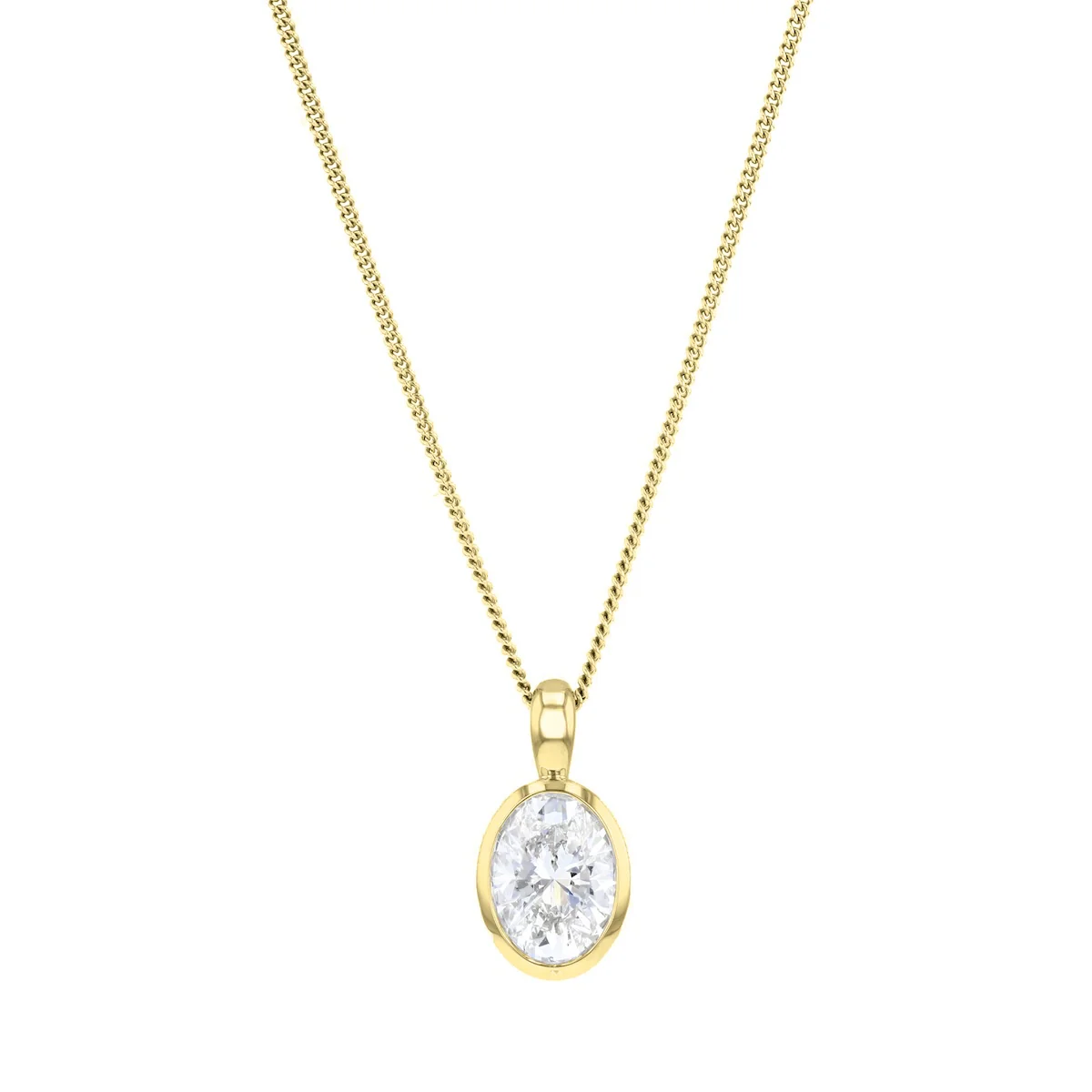 Everyday Diamonds 3.03ct Oval Cut Lab Grown Bezel Set Necklace | 18K Yellow Gold