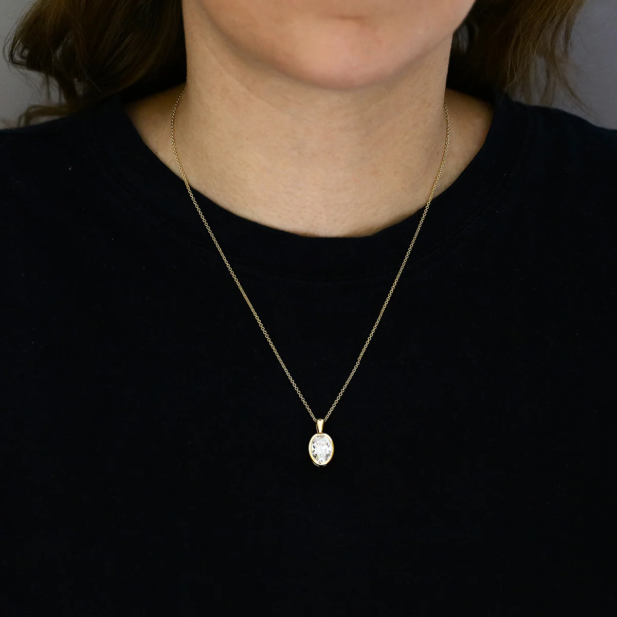 Everyday Diamonds 3.03ct Oval Cut Lab Grown Bezel Set Necklace | 18K Yellow Gold - Image 4