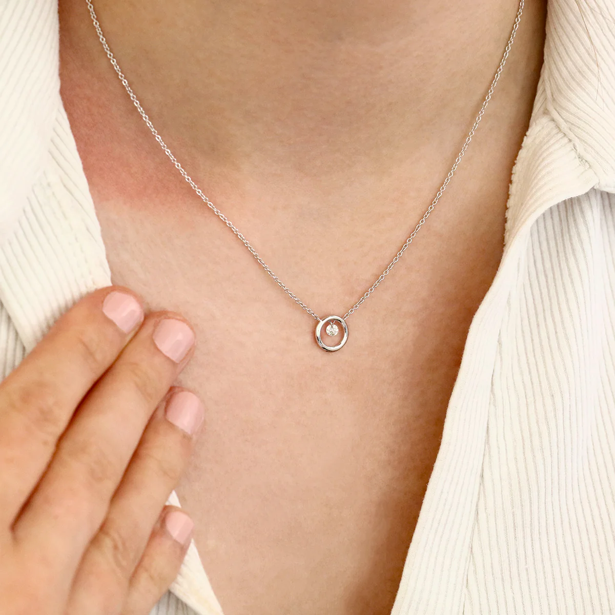 Everyday Diamonds Collection Diamond Drop Circle Pendant | 18K White Gold - Image 4