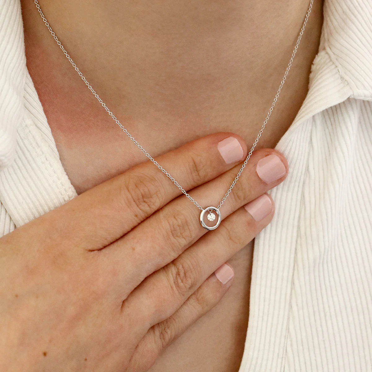 Everyday Diamonds Collection Diamond Drop Circle Pendant | 18K White Gold - Image 5