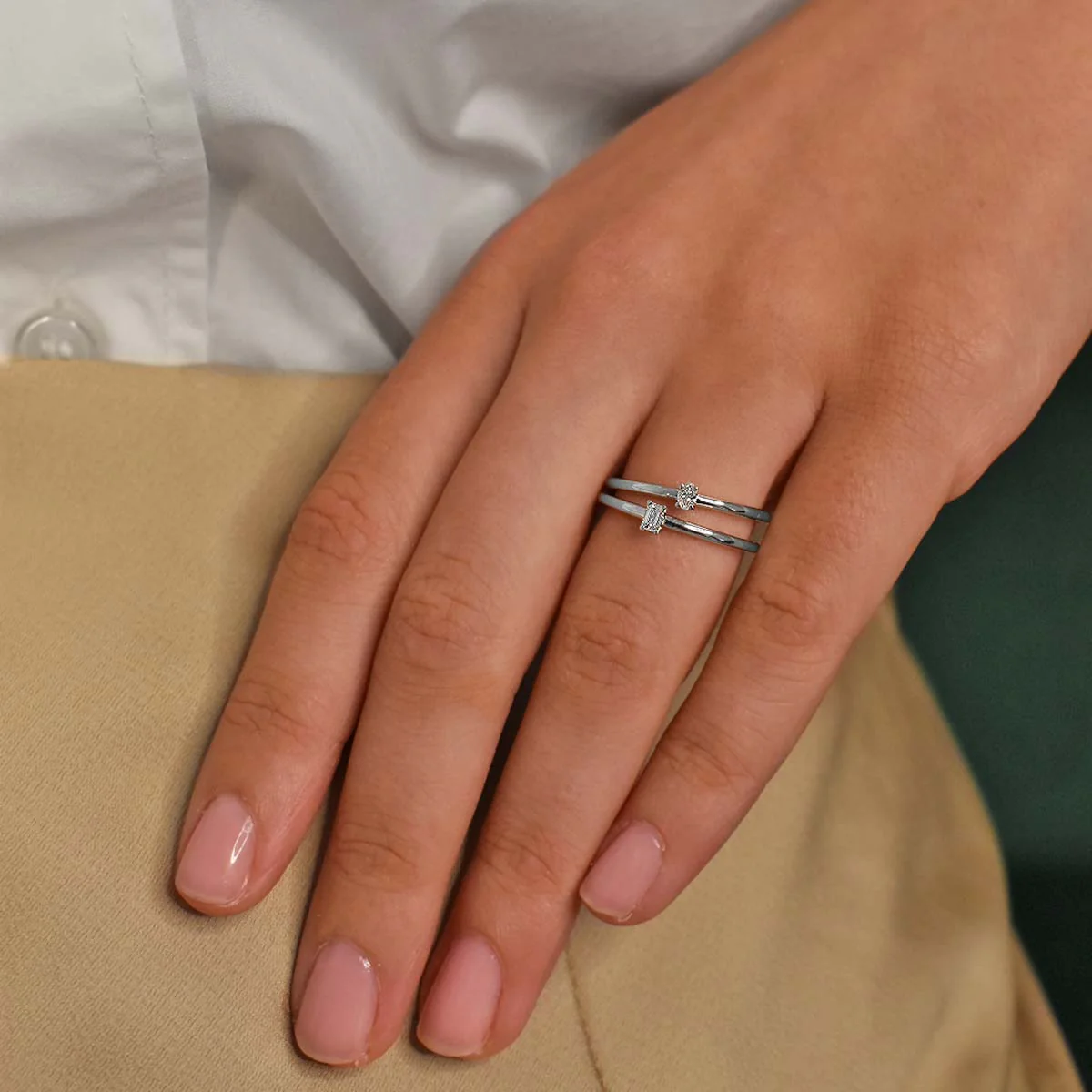 Everyday Diamonds Collection Oval Diamond Plain Stacking Ring | 9K White Gold - Image 5