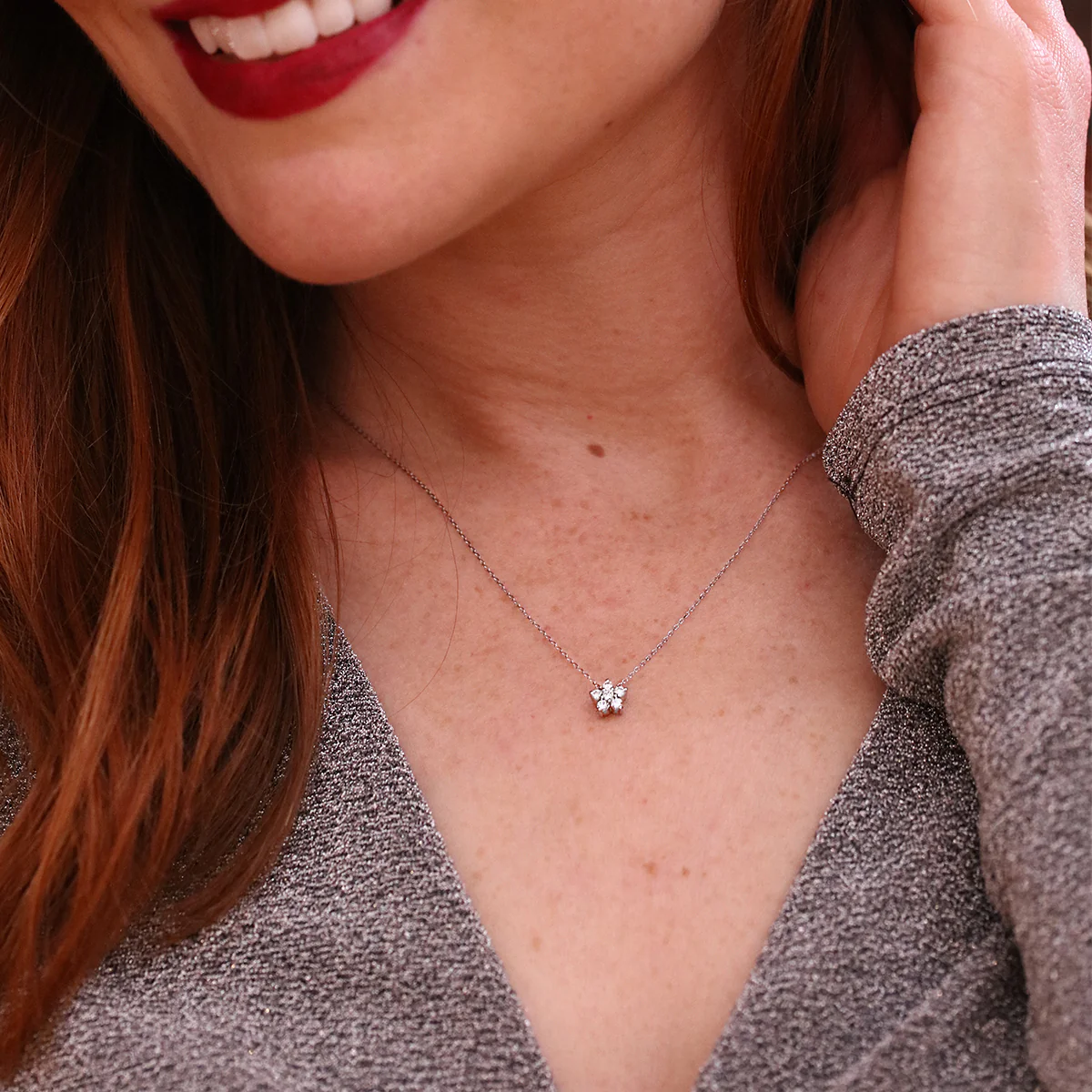 Everyday Diamonds Collection Snowflake Cluster Diamond Necklace | 18K White Gold - Image 4