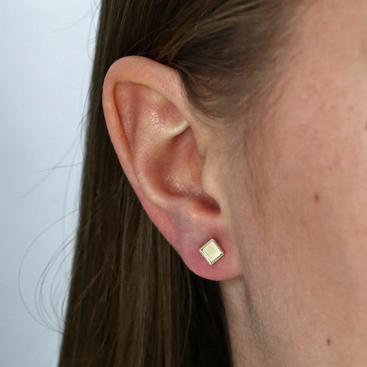Geometric Square Shape Stud Earrings | 9K Yellow Gold - Image 7