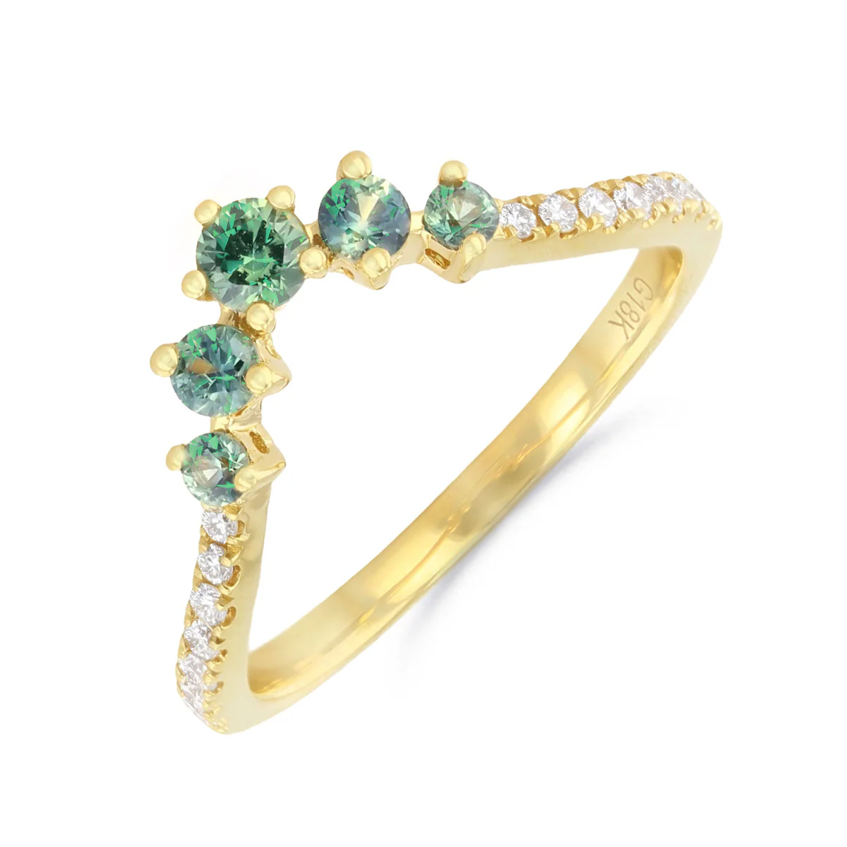 Green Sapphire and Diamond Tiara Ring | Pre-Loved | 18K Yellow Gold