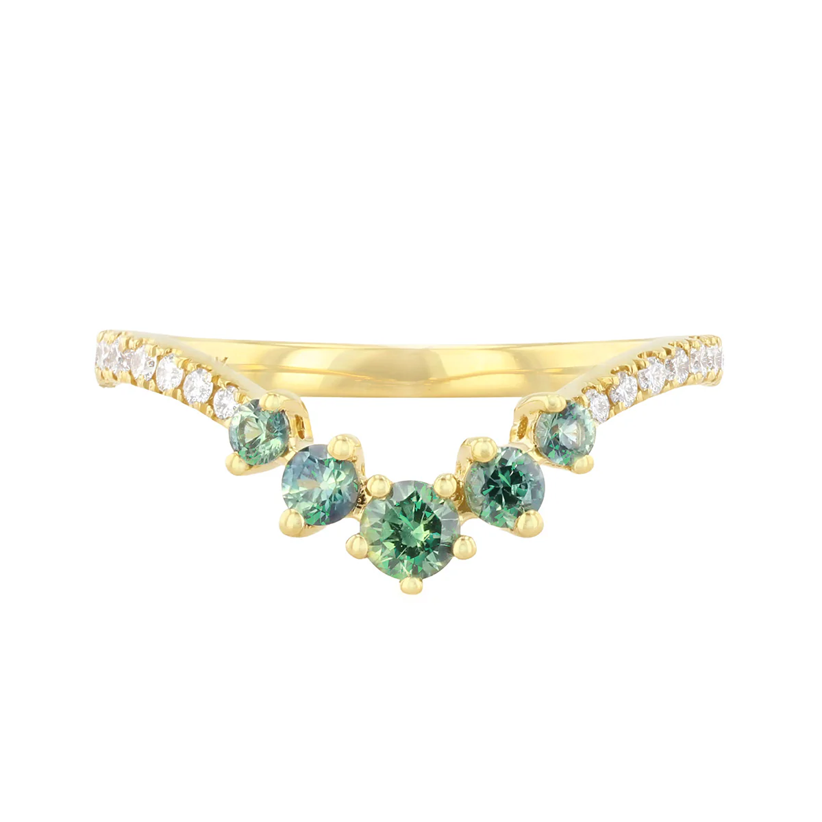 Green Sapphire and Diamond Tiara Ring | Pre-Loved | 18K Yellow Gold - Image 2
