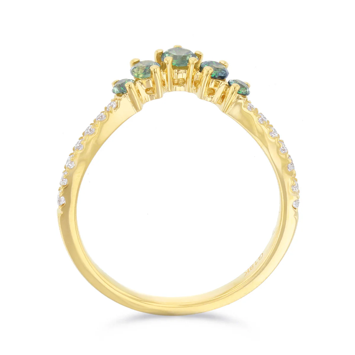 Green Sapphire and Diamond Tiara Ring | Pre-Loved | 18K Yellow Gold - Image 4