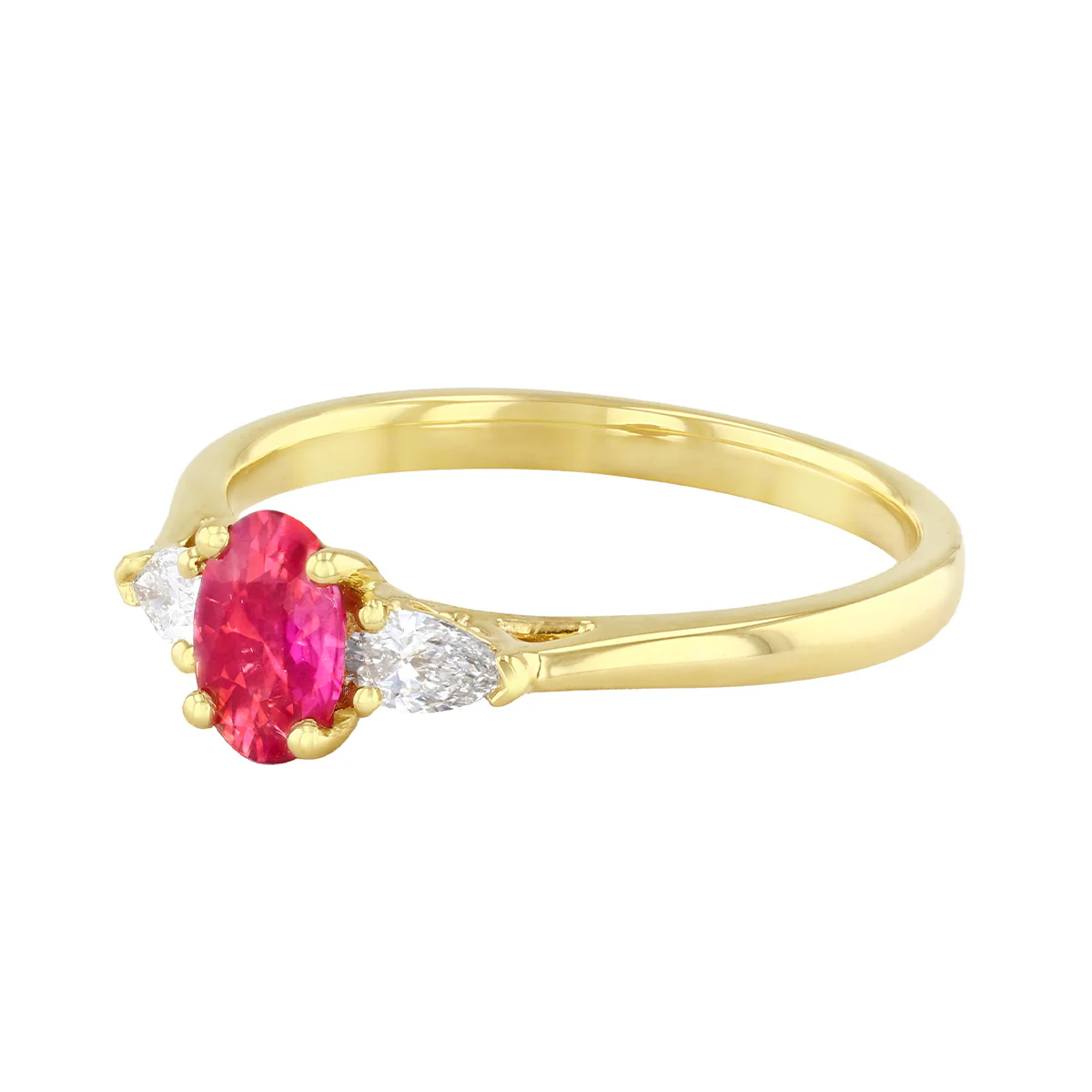 Heirloom 0.50ct Ruby and 0.20ct Pear Cut Diamond Three Stone Ring | 18K Yellow Gold - Image 3