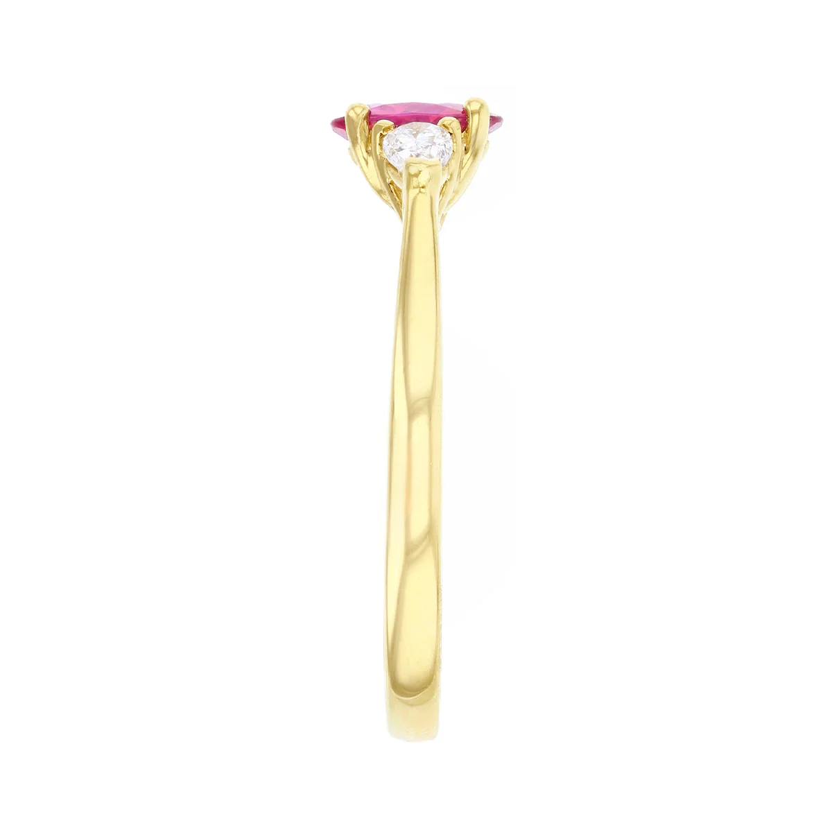 Heirloom 0.50ct Ruby and 0.20ct Pear Cut Diamond Three Stone Ring | 18K Yellow Gold - Image 4