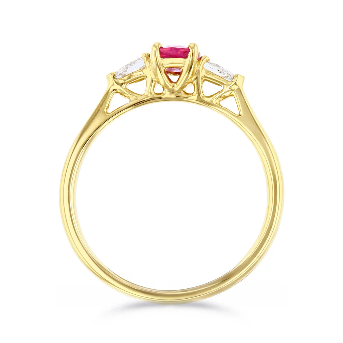 Heirloom 0.50ct Ruby and 0.20ct Pear Cut Diamond Three Stone Ring | 18K Yellow Gold - Image 5
