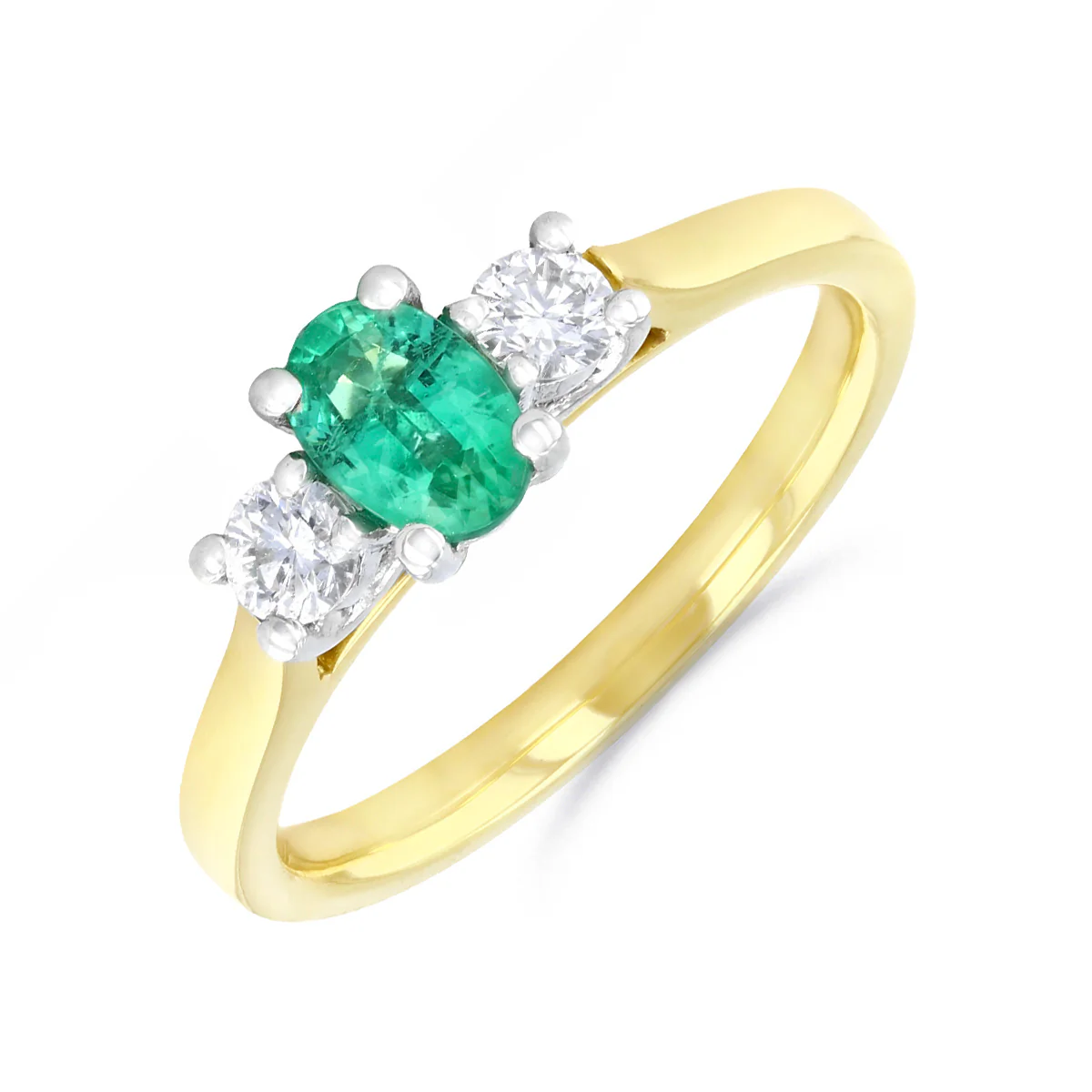 Heirloom Collection 0.40ct Zambian Emerald and 0.20ct Diamond Three Stone Ring | 18K Yellow Gold