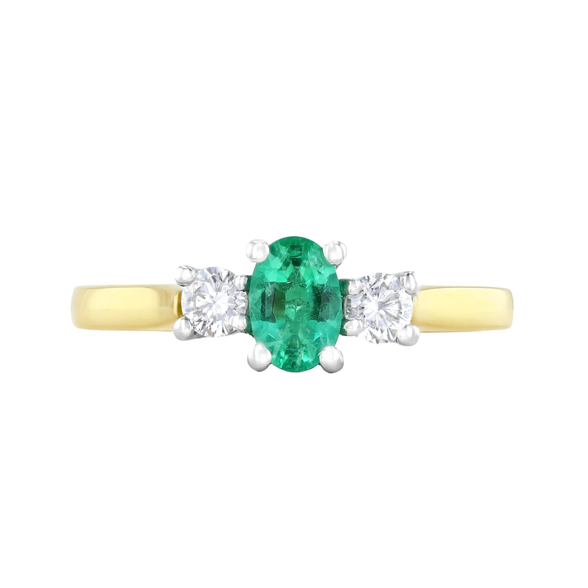 Heirloom Collection 0.40ct Zambian Emerald and 0.20ct Diamond Three Stone Ring | 18K Yellow Gold - Image 2