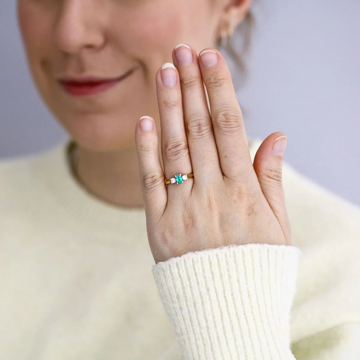 Heirloom Collection 0.40ct Zambian Emerald and 0.20ct Diamond Three Stone Ring | 18K Yellow Gold - Image 6