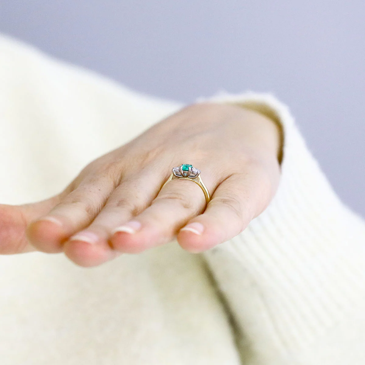 Heirloom Collection 0.40ct Zambian Emerald and 0.20ct Diamond Three Stone Ring | 18K Yellow Gold - Image 8