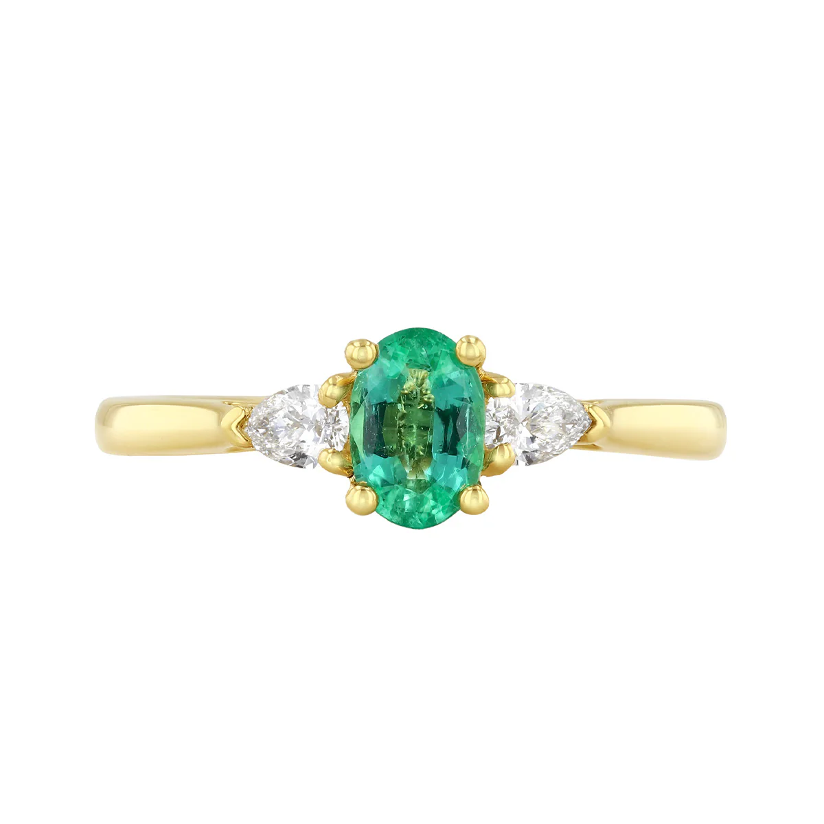 Heirloom Collection 0.43ct Oval Cut Emerald and 0.19ct Pear Cut Three Stone Ring | 18K Yellow Gold - Image 2