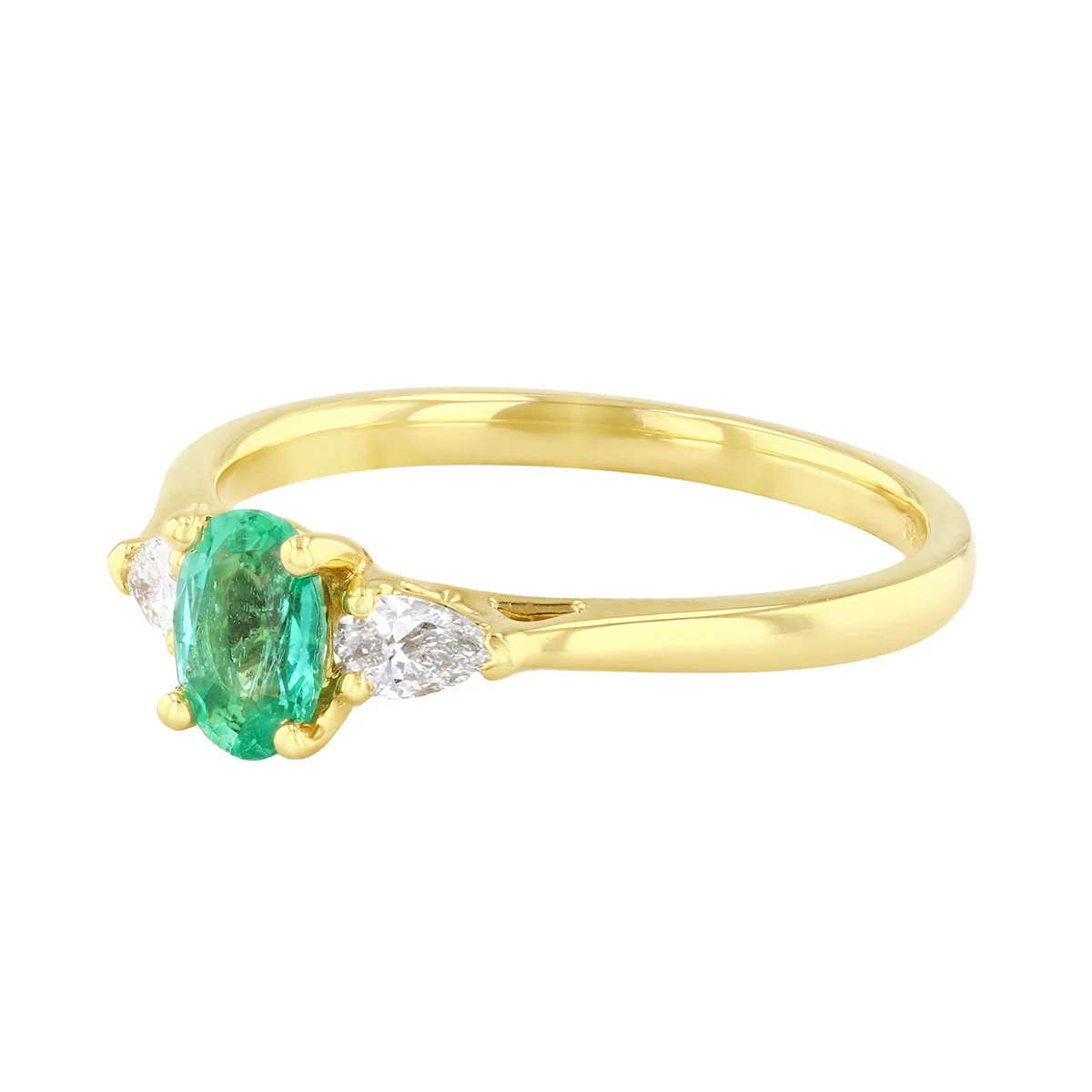 Heirloom Collection 0.43ct Oval Cut Emerald and 0.19ct Pear Cut Three Stone Ring | 18K Yellow Gold - Image 3