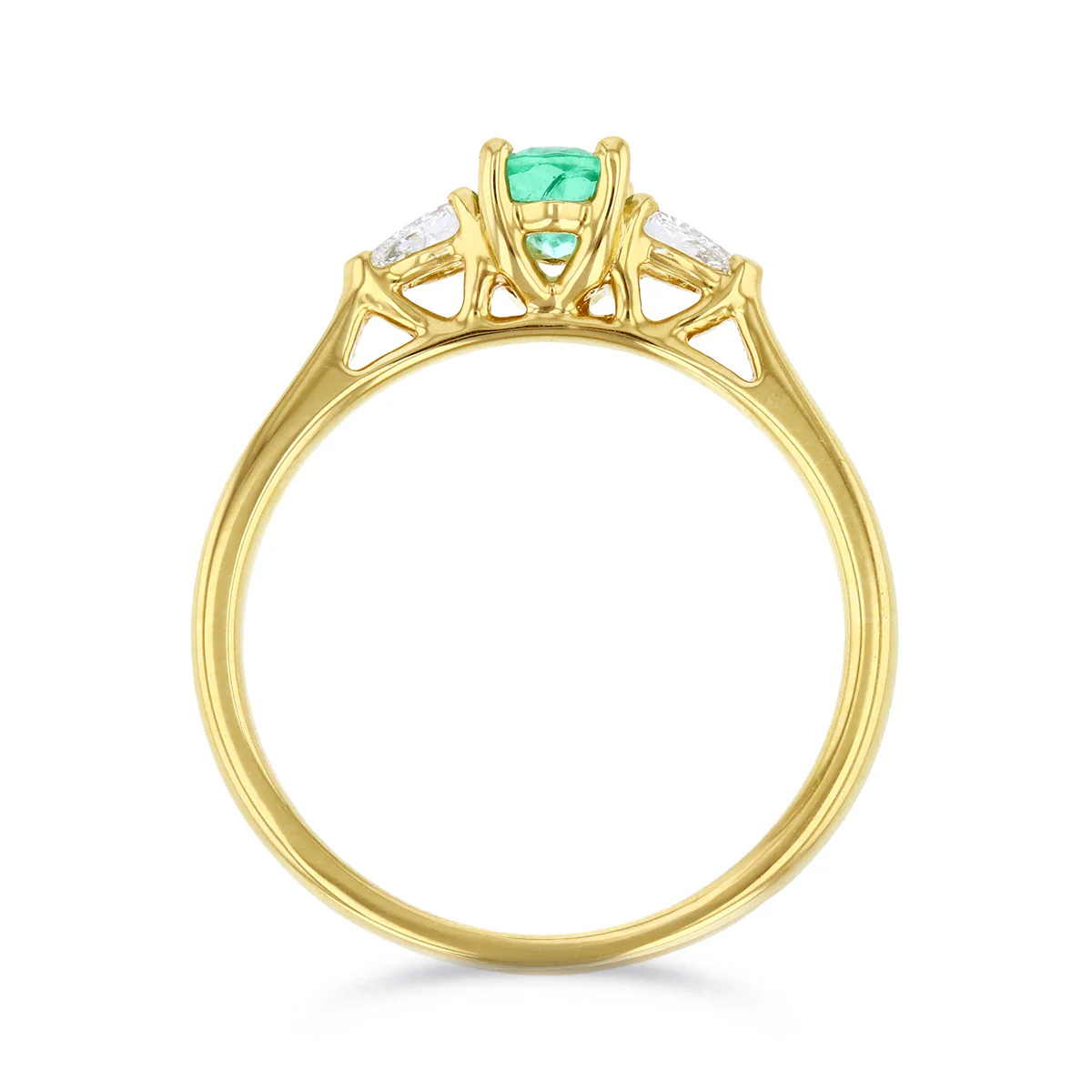 Heirloom Collection 0.43ct Oval Cut Emerald and 0.19ct Pear Cut Three Stone Ring | 18K Yellow Gold - Image 5