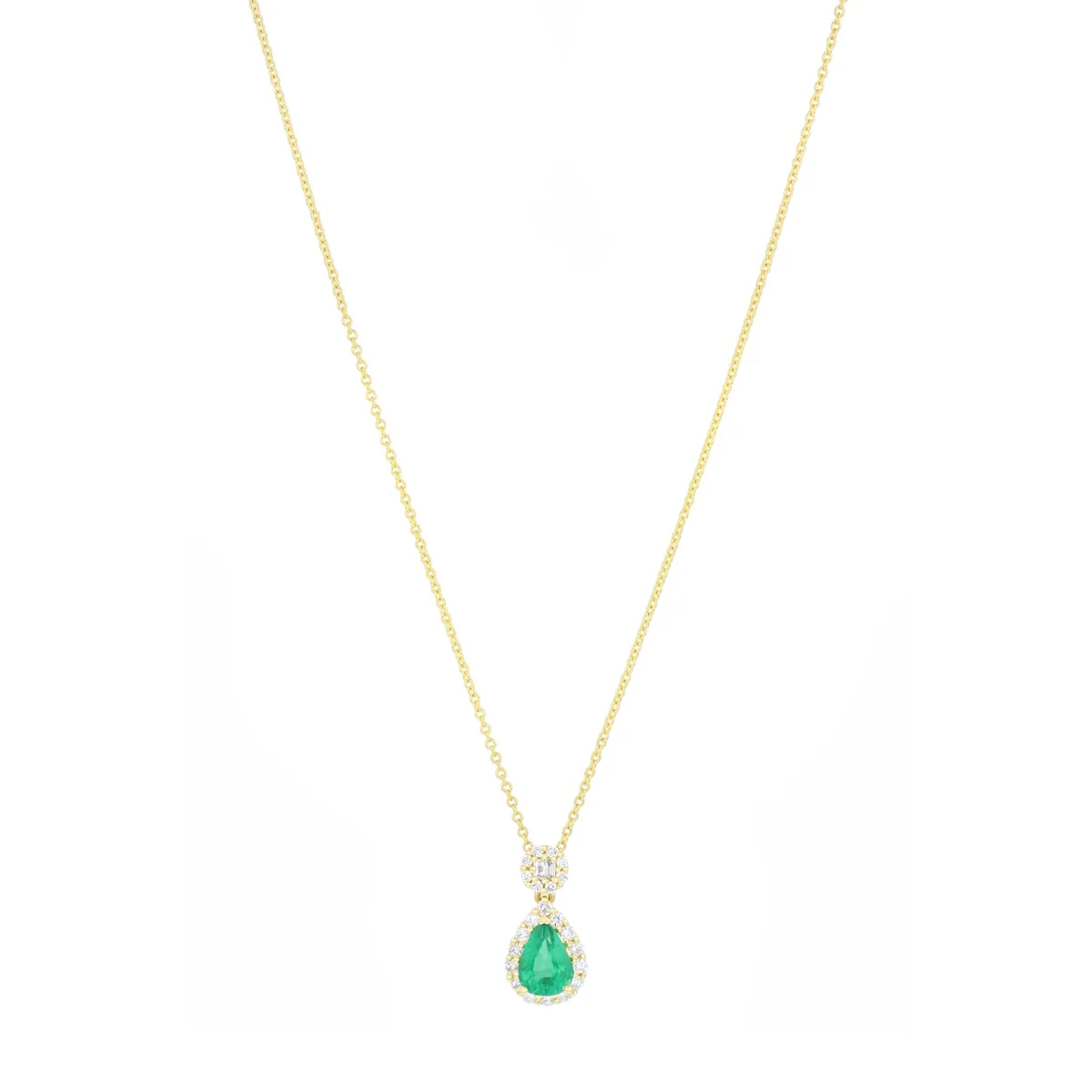 Heirloom Collection 0.55ct Pear Cut Emerald and 0.24ct Diamond Halo Necklace (Chain Not Included) | 18K Yellow Gold - Image 2