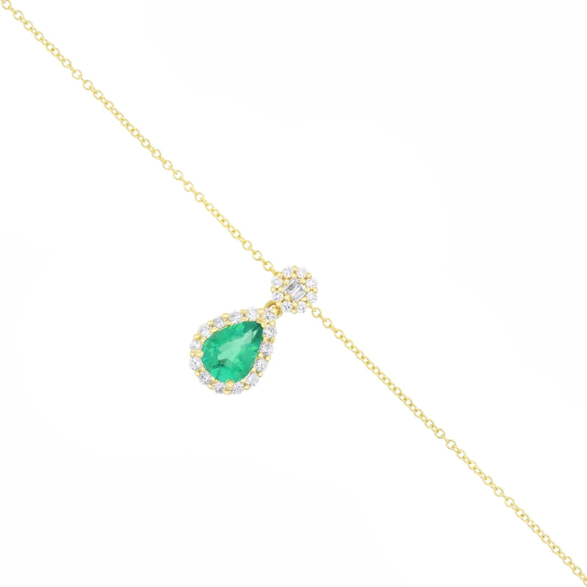 Heirloom Collection 0.55ct Pear Cut Emerald and 0.24ct Diamond Halo Necklace (Chain Not Included) | 18K Yellow Gold - Image 3