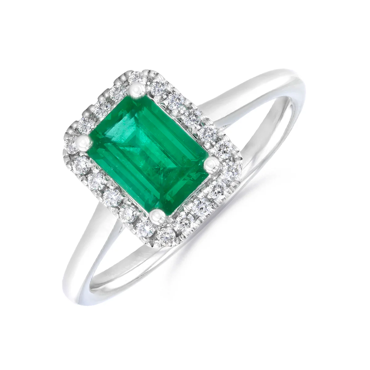 Heirloom Collection 0.76ct Emerald-Cut Emerald and 0.14ct Brilliant Cut Halo Ring | Platinum