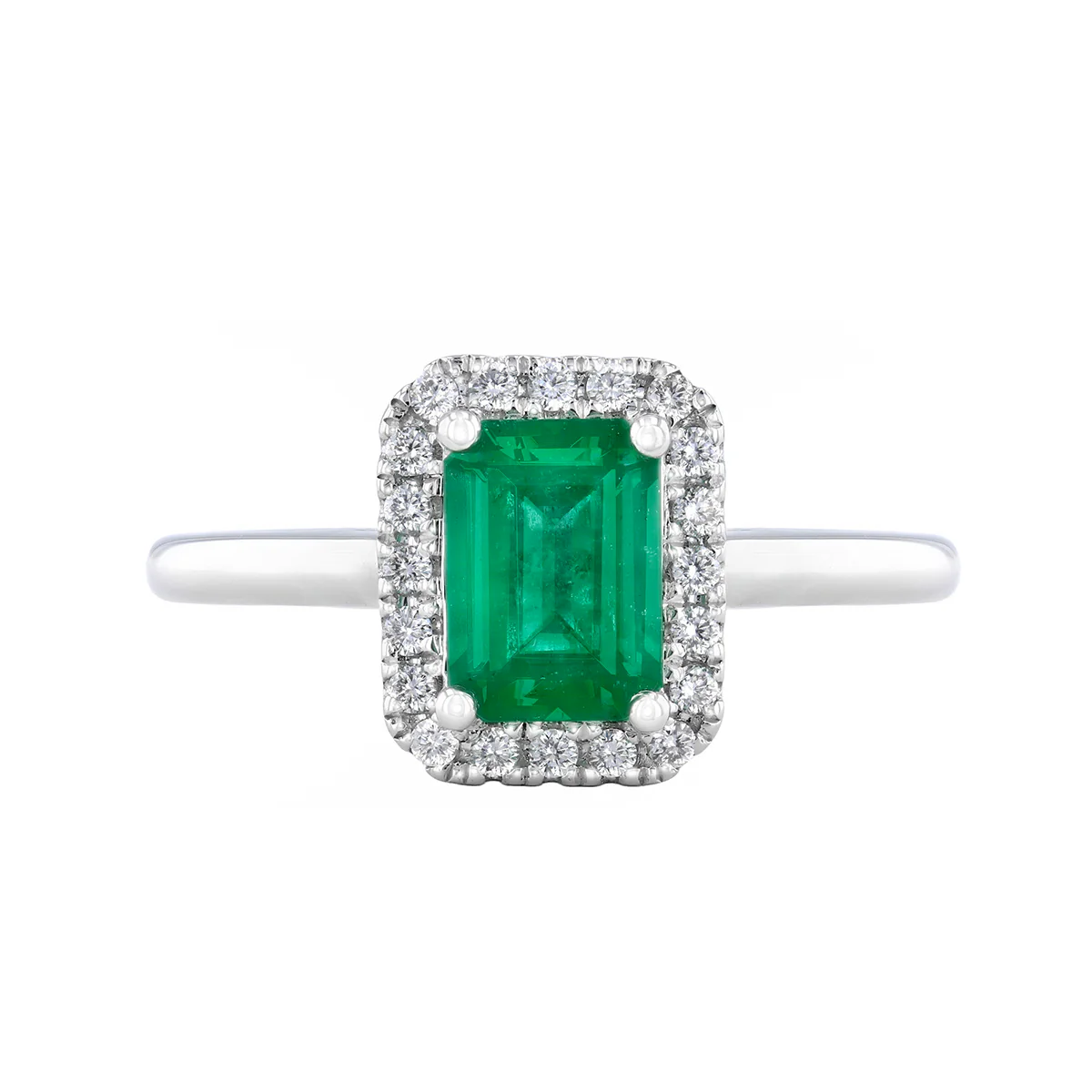 Heirloom Collection 0.76ct Emerald-Cut Emerald and 0.14ct Brilliant Cut Halo Ring | Platinum - Image 2