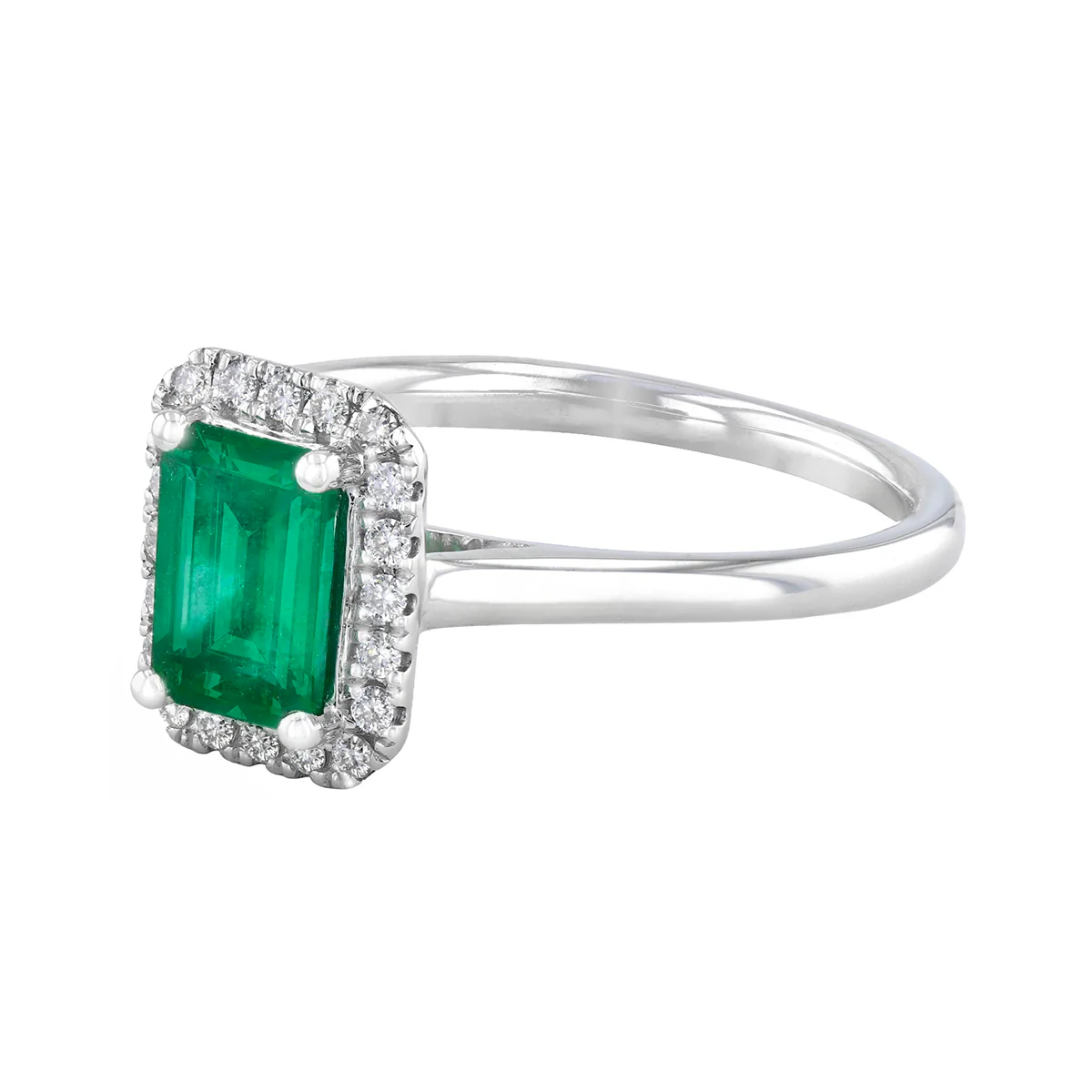 Heirloom Collection 0.76ct Emerald-Cut Emerald and 0.14ct Brilliant Cut Halo Ring | Platinum - Image 3