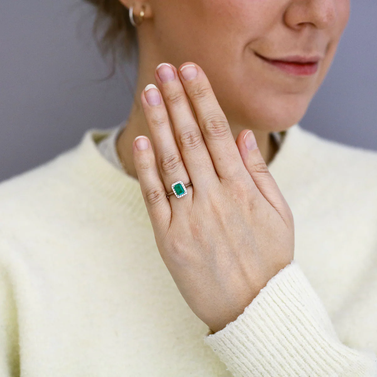 Heirloom Collection 0.76ct Emerald-Cut Emerald and 0.14ct Brilliant Cut Halo Ring | Platinum - Image 6