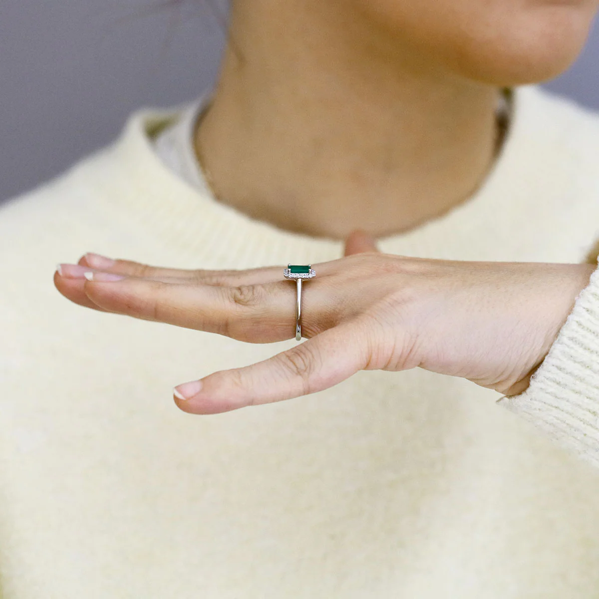 Heirloom Collection 0.76ct Emerald-Cut Emerald and 0.14ct Brilliant Cut Halo Ring | Platinum - Image 7