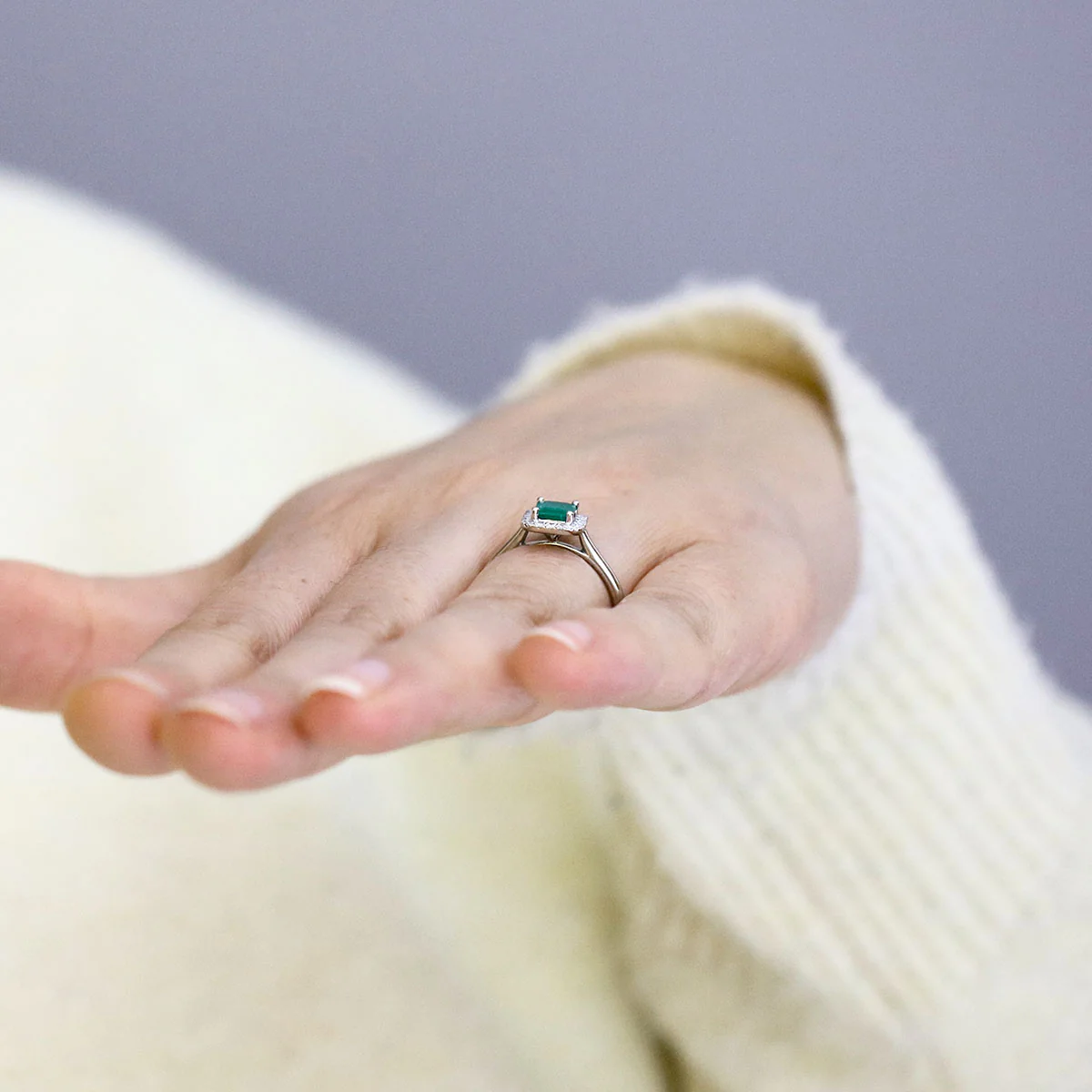 Heirloom Collection 0.76ct Emerald-Cut Emerald and 0.14ct Brilliant Cut Halo Ring | Platinum - Image 8