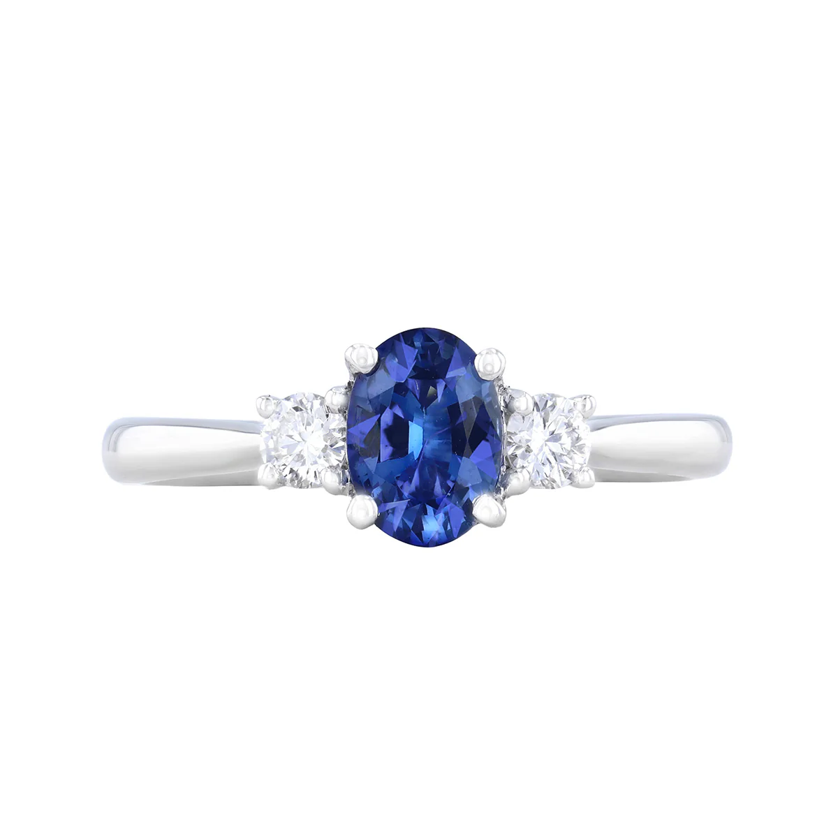 Heirloom Collection 0.87ct Oval Cut Sapphire and 0.21ct Diamond Three Stone Ring | Platinum - Image 2