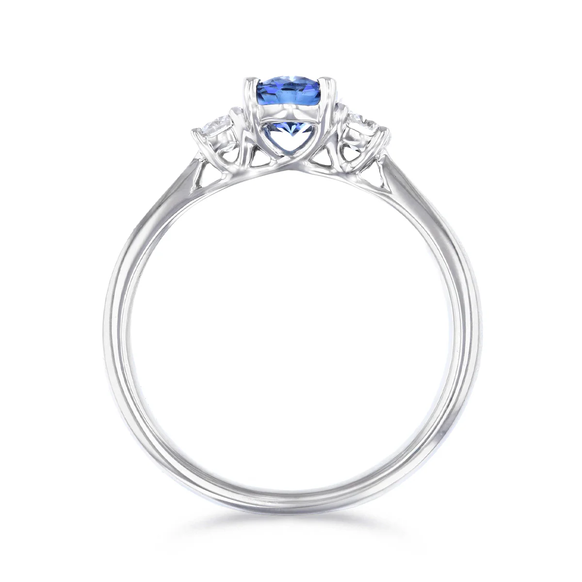 Heirloom Collection 0.87ct Oval Cut Sapphire and 0.21ct Diamond Three Stone Ring | Platinum - Image 5