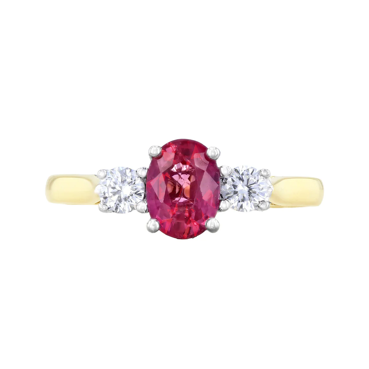 Heirloom Collection 1.10ct Ruby and 0.24ct Diamond Three Stone Ring | 18K Yellow & White - Image 2