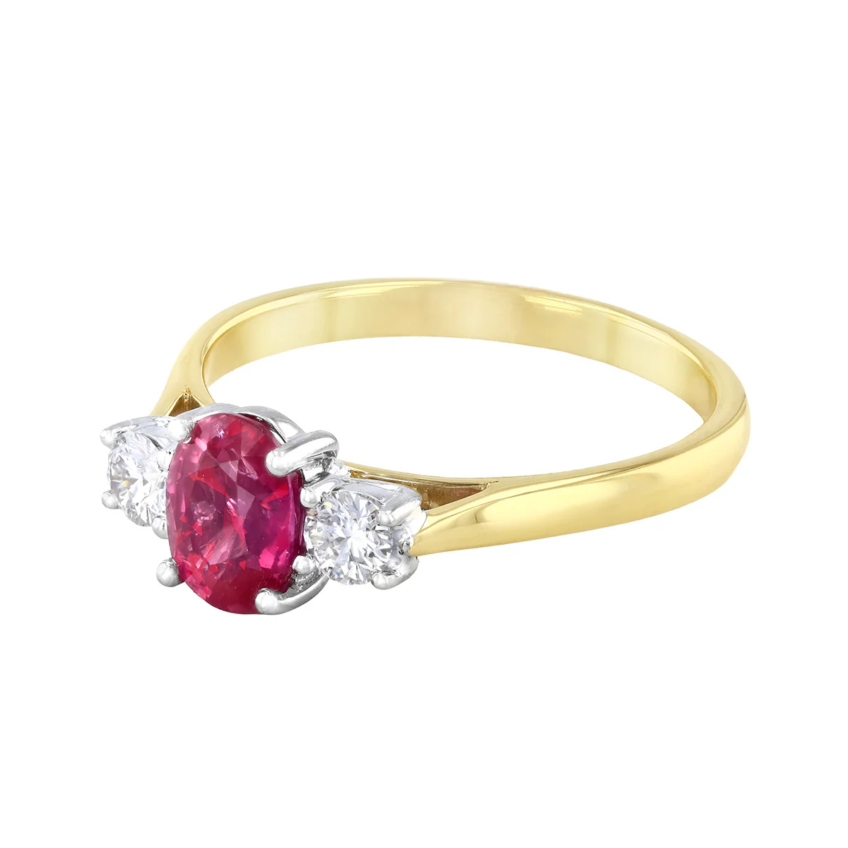 Heirloom Collection 1.10ct Ruby and 0.24ct Diamond Three Stone Ring | 18K Yellow & White - Image 3