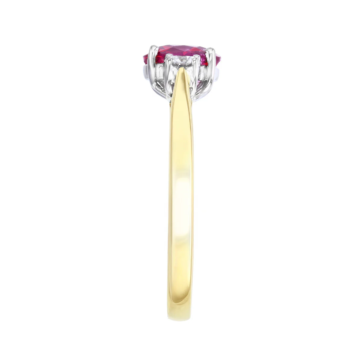 Heirloom Collection 1.10ct Ruby and 0.24ct Diamond Three Stone Ring | 18K Yellow & White - Image 4