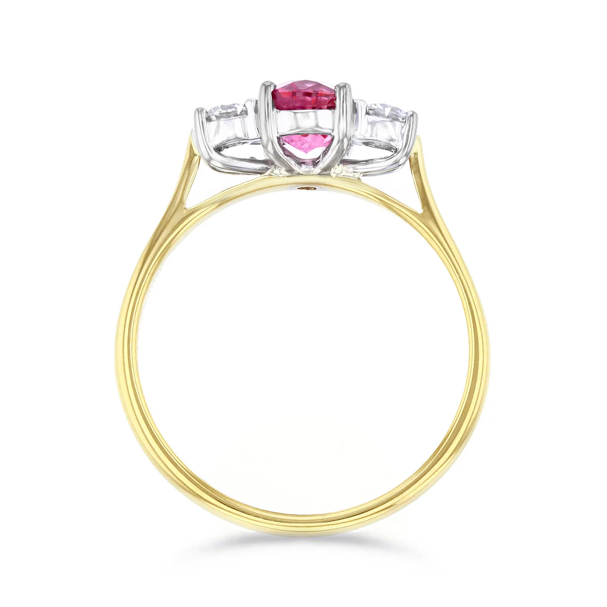 Heirloom Collection 1.10ct Ruby and 0.24ct Diamond Three Stone Ring | 18K Yellow & White - Image 5