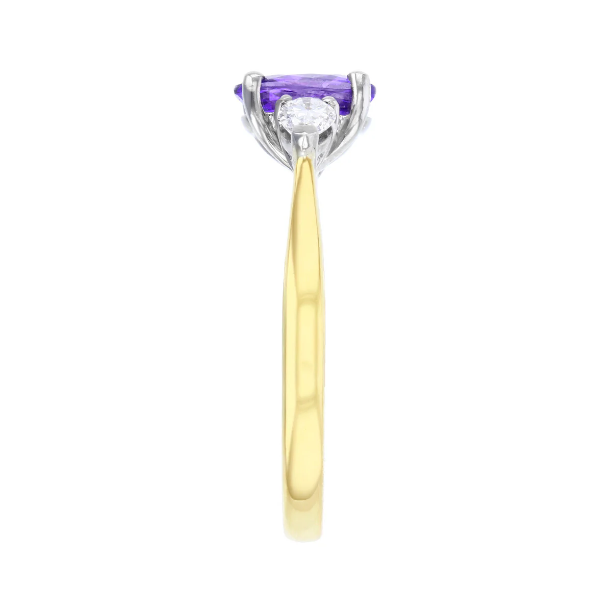 Heirloom Collection 1.12ct Oval Purple Sapphire and 0.29ct Pear Cut Diamond Three Stone Ring | Platinum & 18K Yellow Gold - Image 4