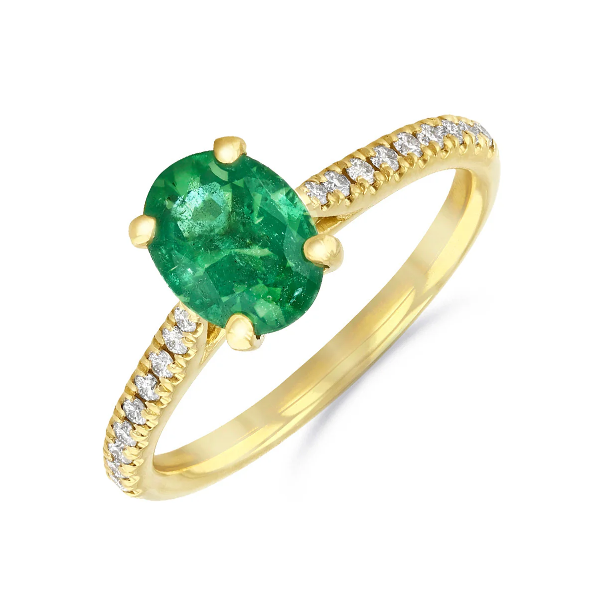Heirloom Collection 1.14ct Emerald and 0.17ct Diamond Shoulder Solitaire Ring | 18K Yellow Gold