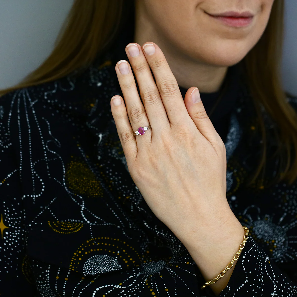 Heirloom Collection 1.20ct Ruby and 0.23ct Diamond Three Stone Ring | Platinum - Image 6