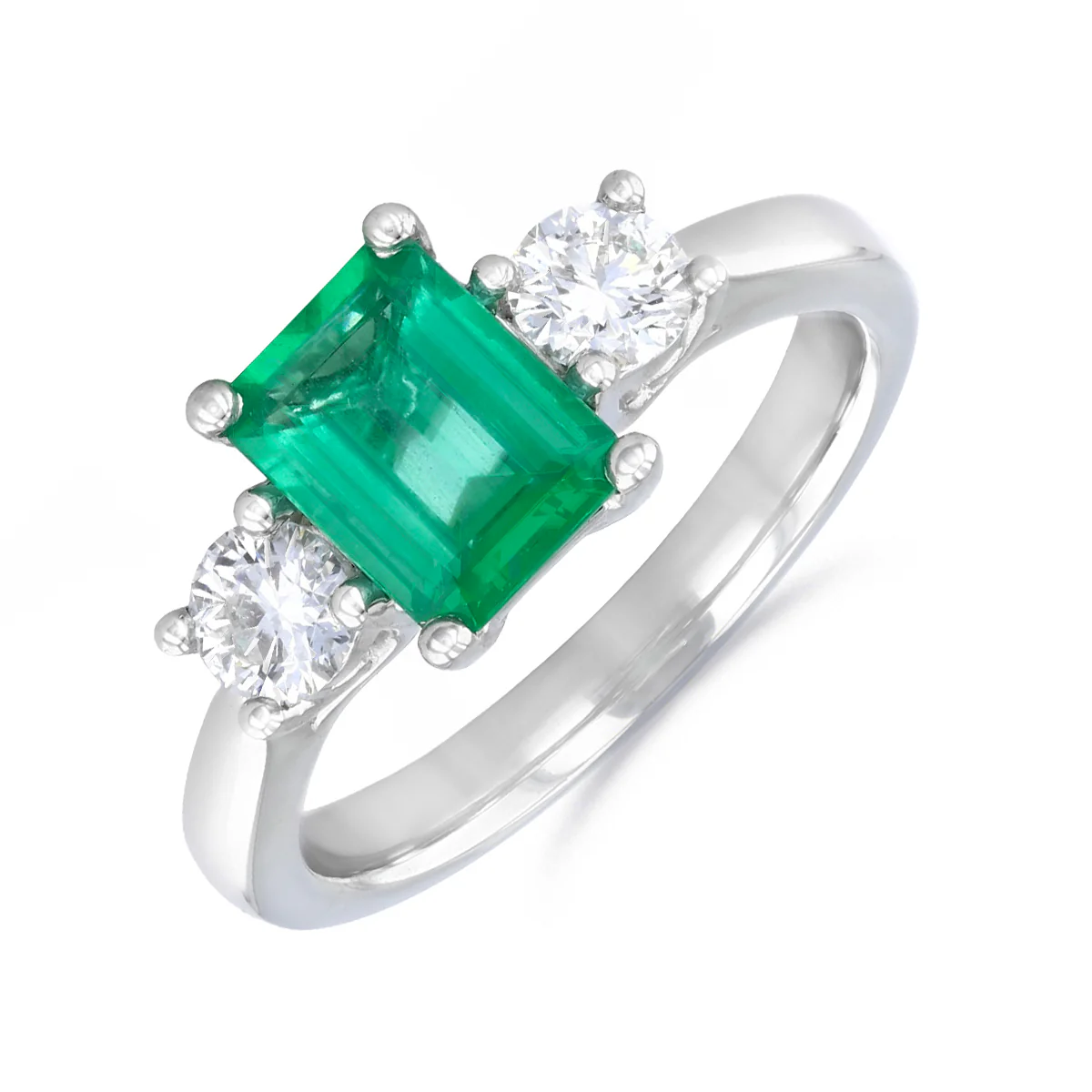 Heirloom Collection 1.21ct Emerald-Cut Emerald and 0.50ct Diamond Three Stone Ring | Platinum