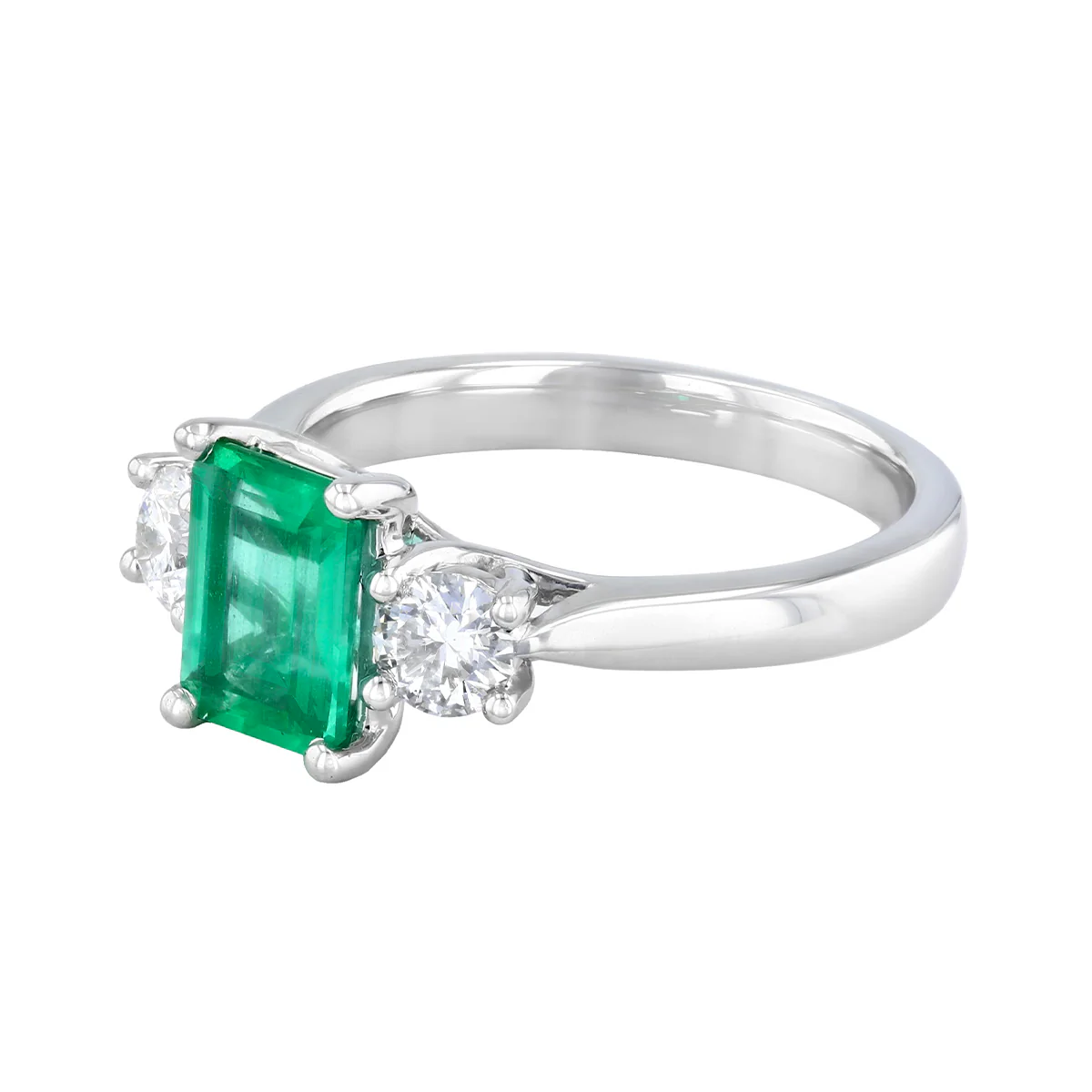Heirloom Collection 1.21ct Emerald-Cut Emerald and 0.50ct Diamond Three Stone Ring | Platinum - Image 3