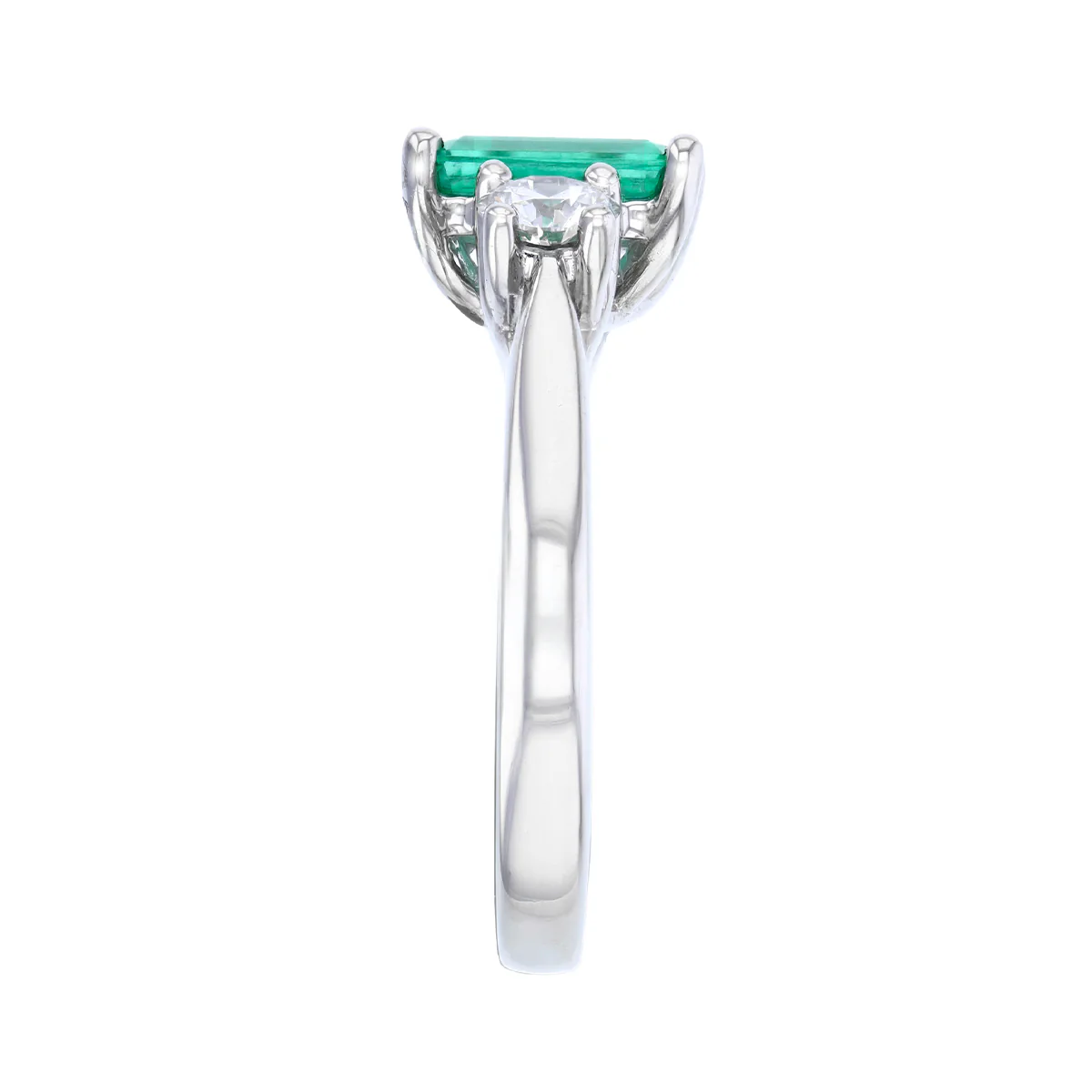 Heirloom Collection 1.21ct Emerald-Cut Emerald and 0.50ct Diamond Three Stone Ring | Platinum - Image 4