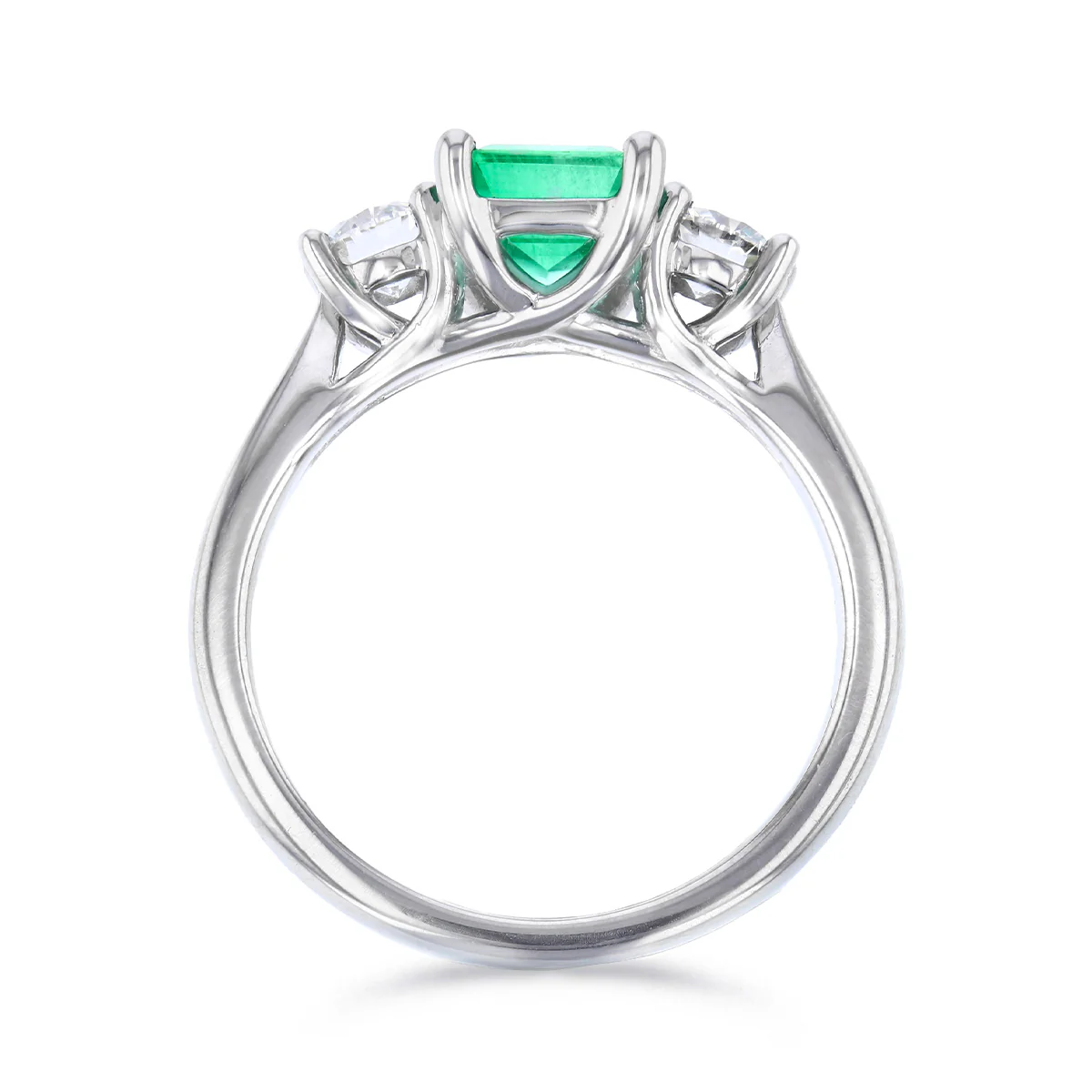 Heirloom Collection 1.21ct Emerald-Cut Emerald and 0.50ct Diamond Three Stone Ring | Platinum - Image 5
