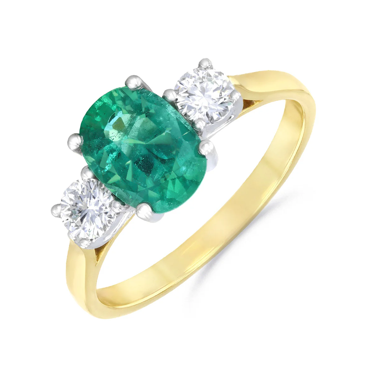 Heirloom Collection 1.27ct Emerald and 0.39ct Diamond Three Stone Ring | 18K Yellow & White