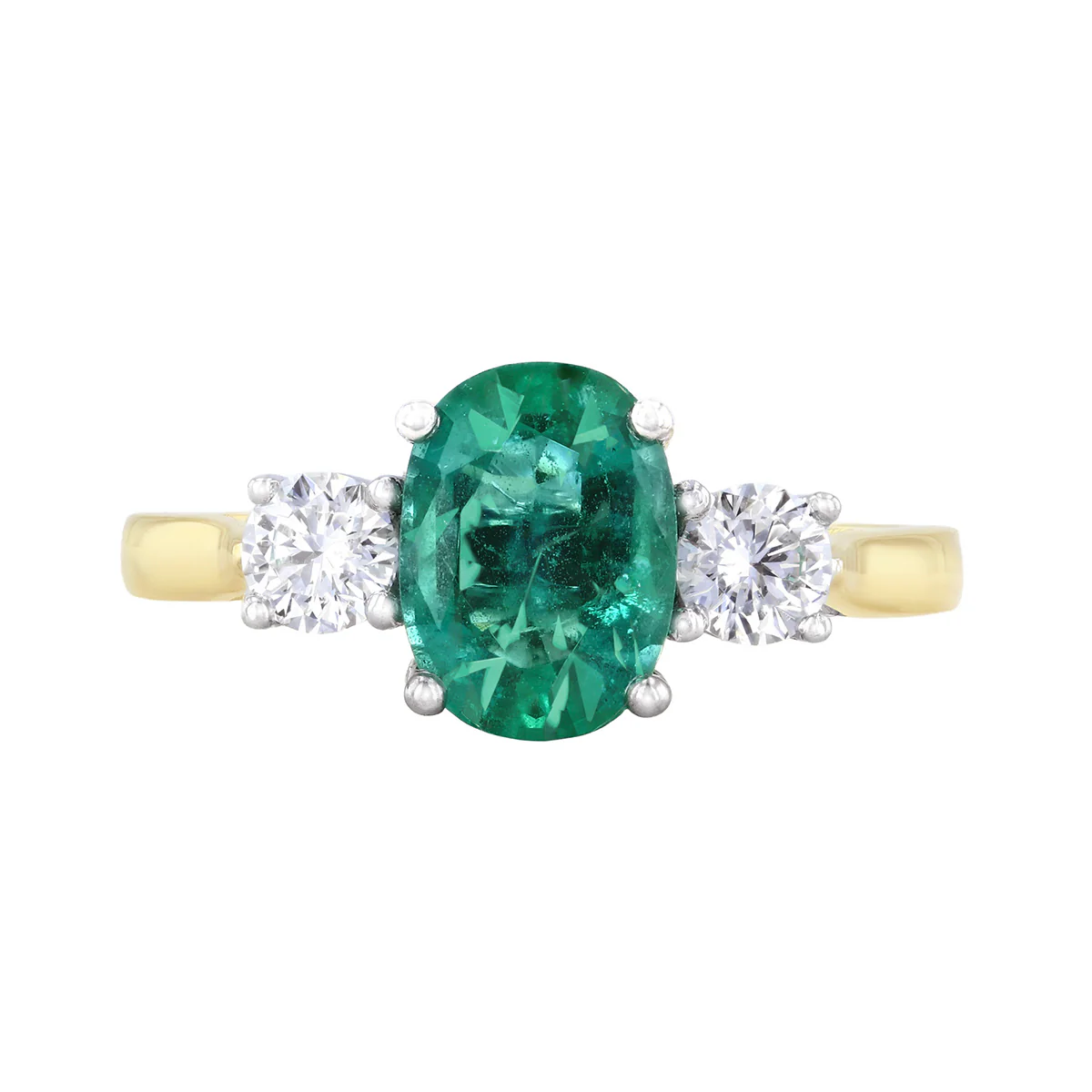 Heirloom Collection 1.27ct Emerald and 0.39ct Diamond Three Stone Ring | 18K Yellow & White - Image 2