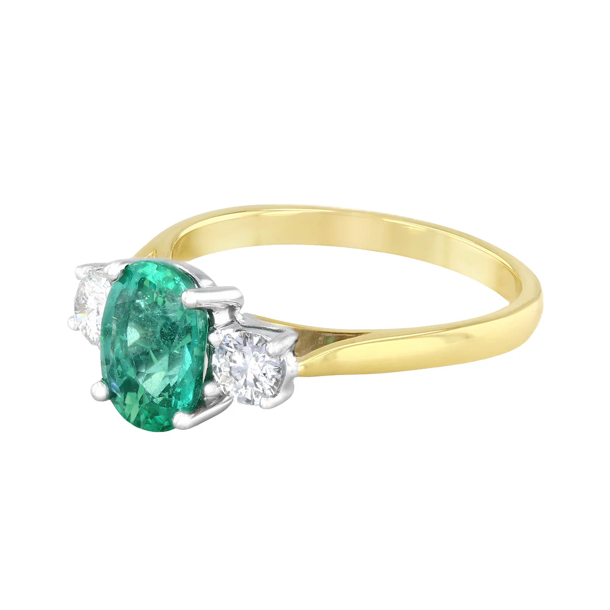 Heirloom Collection 1.27ct Emerald and 0.39ct Diamond Three Stone Ring | 18K Yellow & White - Image 3