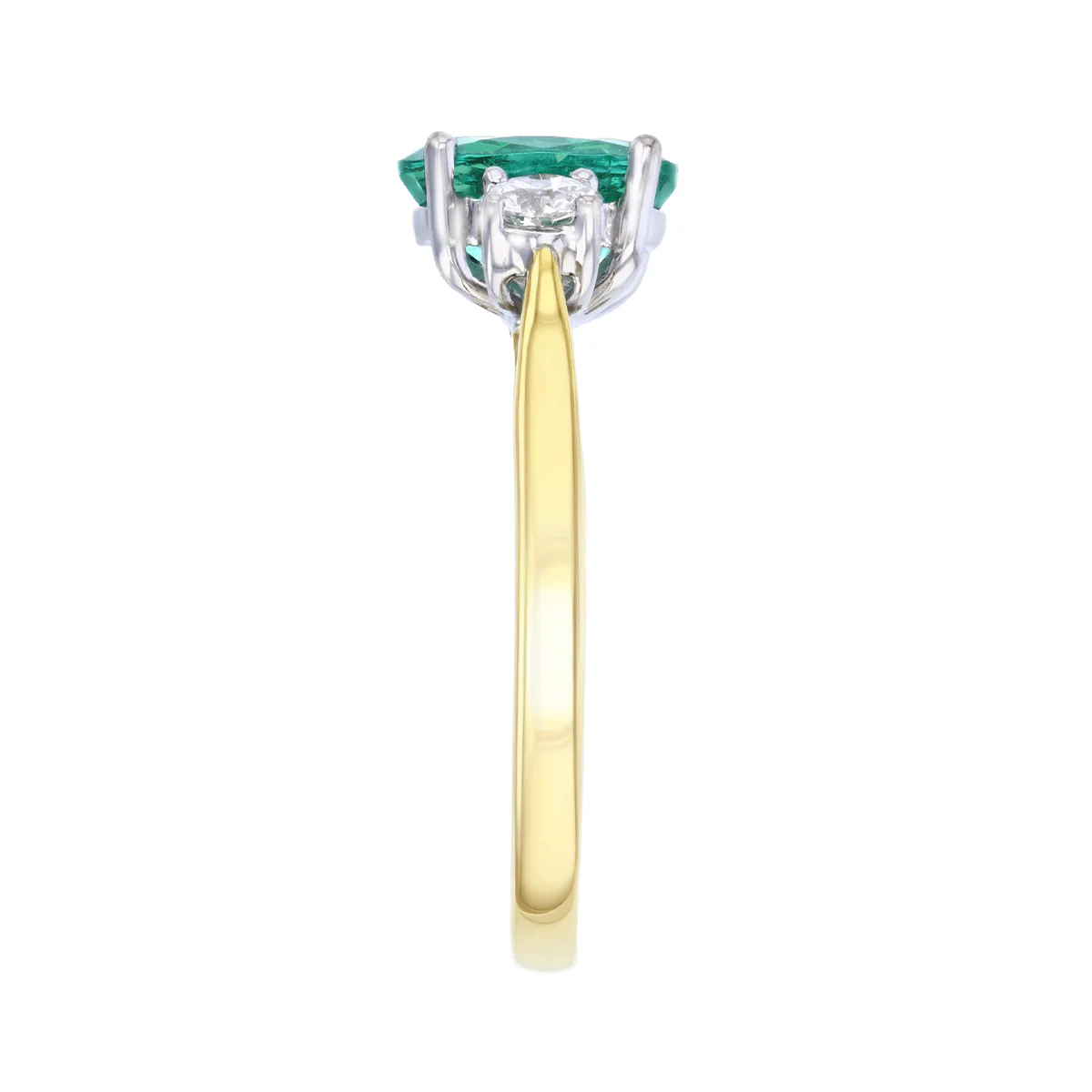 Heirloom Collection 1.27ct Emerald and 0.39ct Diamond Three Stone Ring | 18K Yellow & White - Image 4