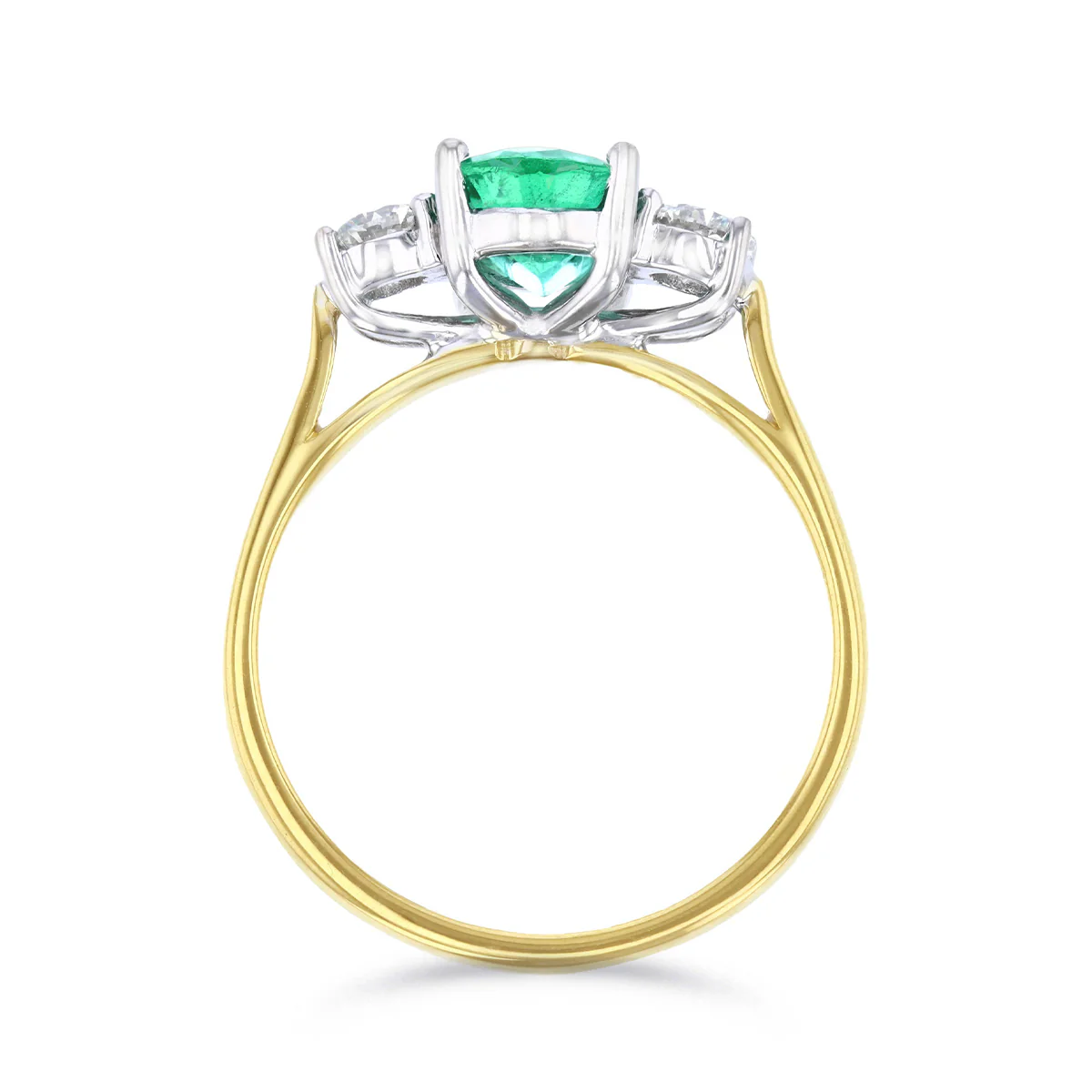 Heirloom Collection 1.27ct Emerald and 0.39ct Diamond Three Stone Ring | 18K Yellow & White - Image 5