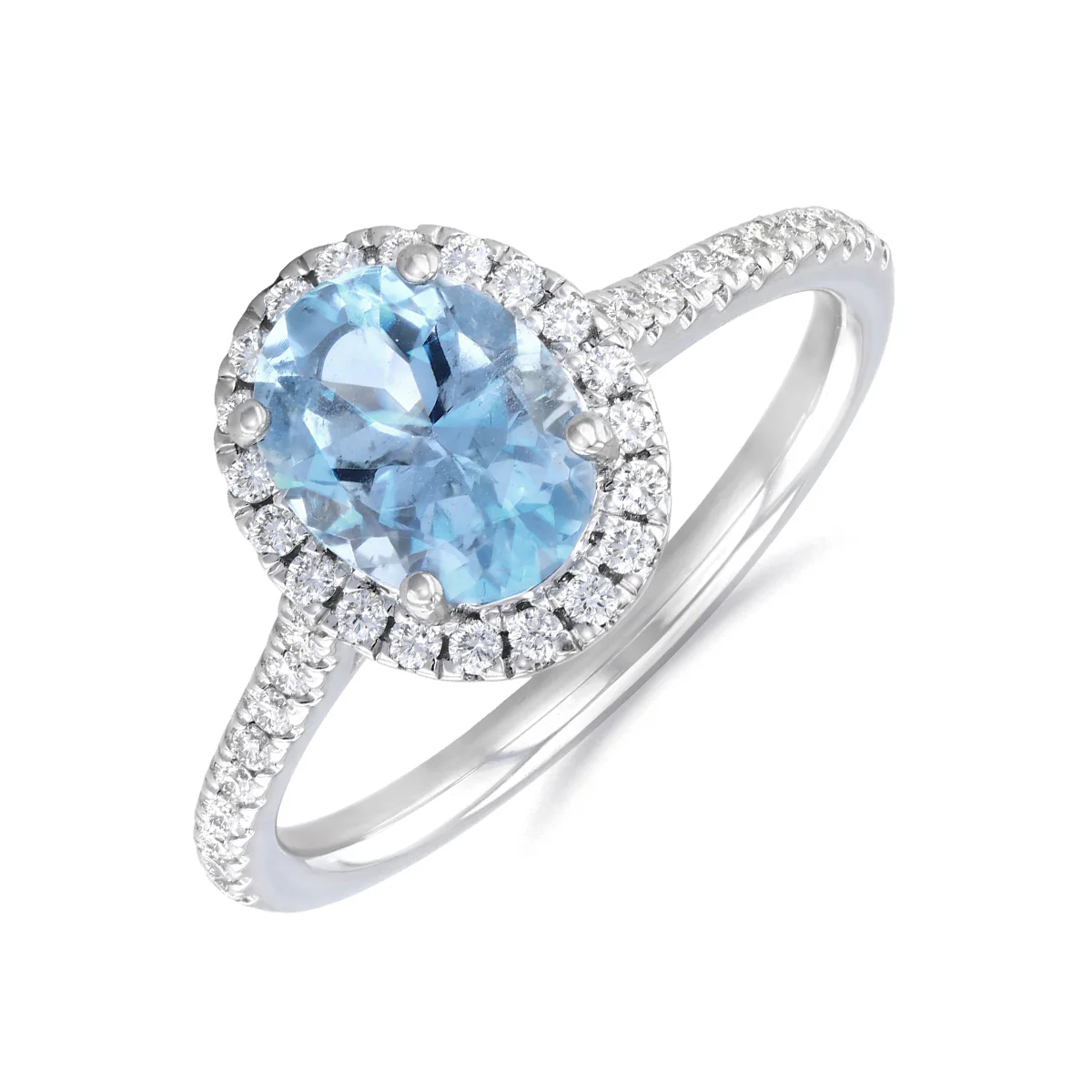 Heirloom Collection 1.35ct Aquamarine and 0.27ct Diamond Halo Shoulder Set Ring | Platinum