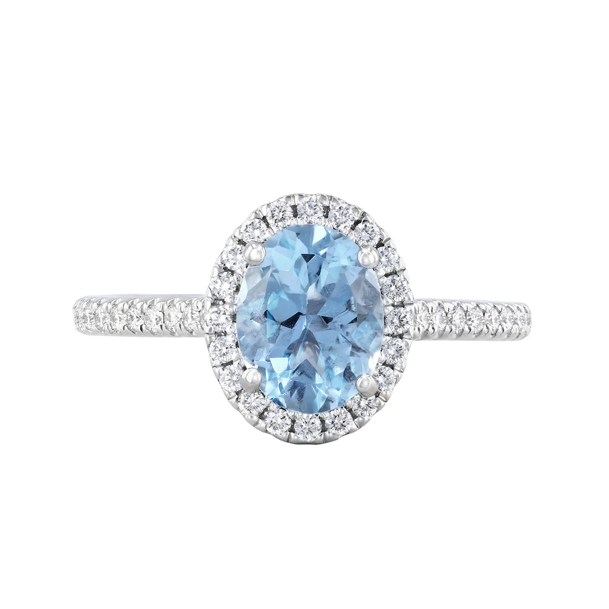 Heirloom Collection 1.35ct Aquamarine and 0.27ct Diamond Halo Shoulder Set Ring | Platinum - Image 2