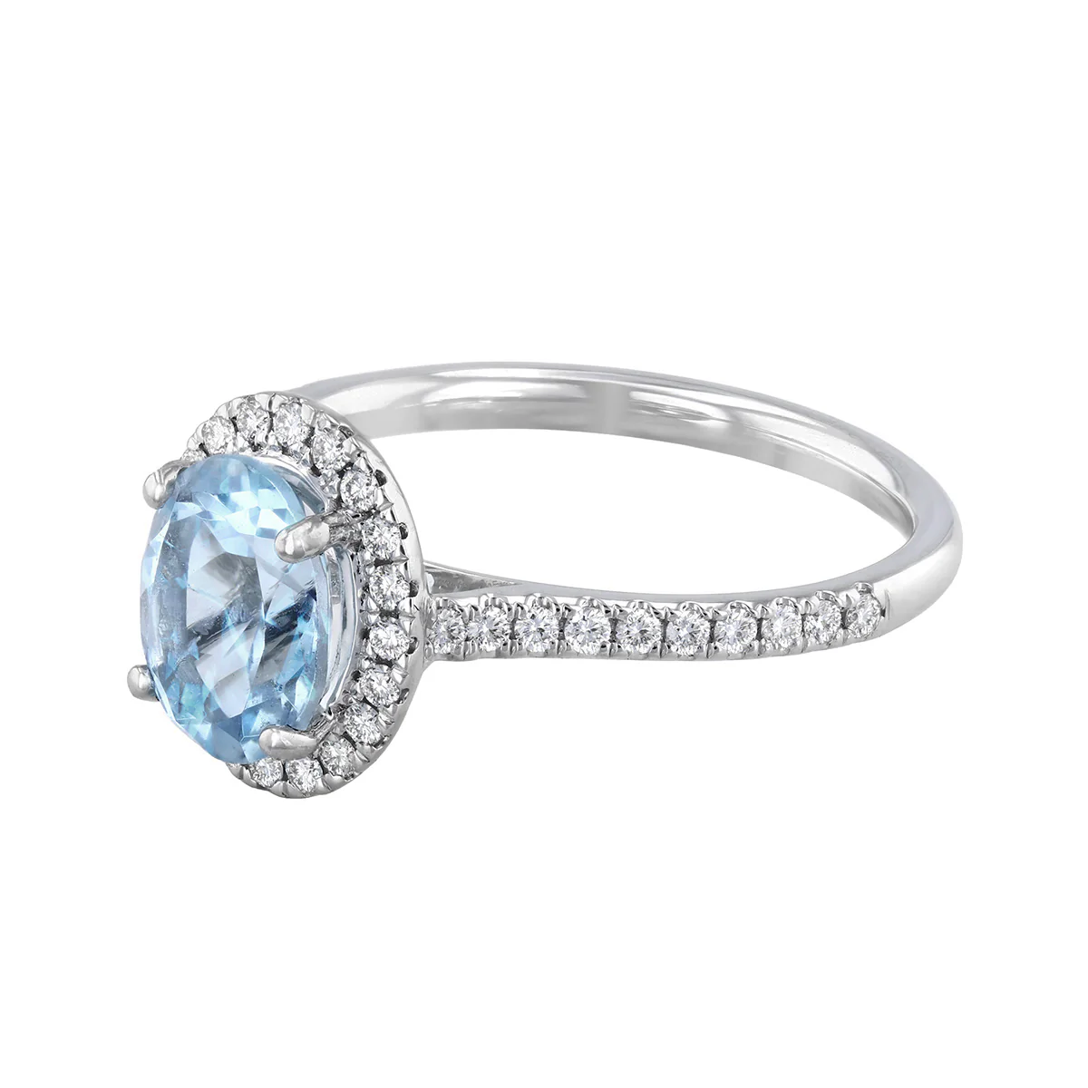 Heirloom Collection 1.35ct Aquamarine and 0.27ct Diamond Halo Shoulder Set Ring | Platinum - Image 3